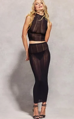 PrettyLittleThing Sheer Knit Top Black
