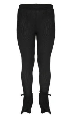 Discount PrettyLittleThing Sheer Soft Rib Split Hem Tie Detail Leggings Black