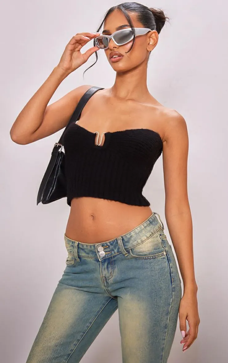 PrettyLittleThing Tube Tops*Silver Trim Chunky Knit Bandeau Top