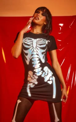 Skeleton Holographic Print T-shirt Dress-PrettyLittleThing Hot
