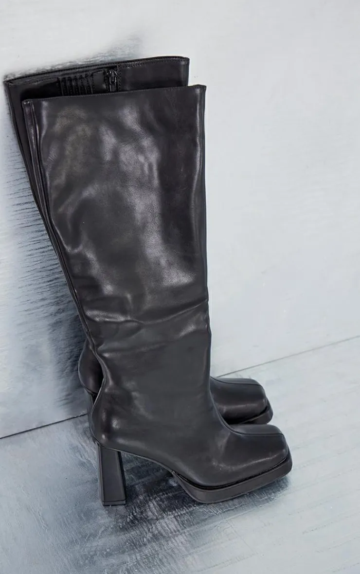 PrettyLittleThing Platforms*Slight Platform Block Heel Square Toe Knee Boots