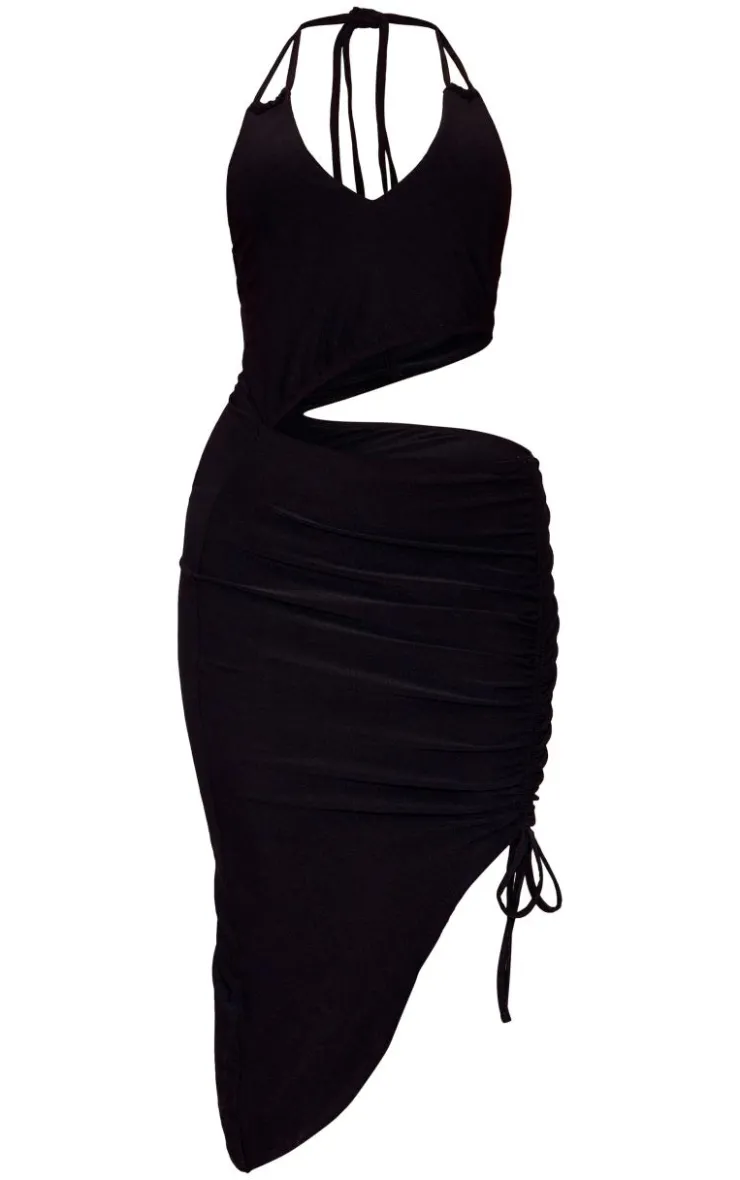 Slinky Cut Out Ruched Midi Dress-PrettyLittleThing Clearance