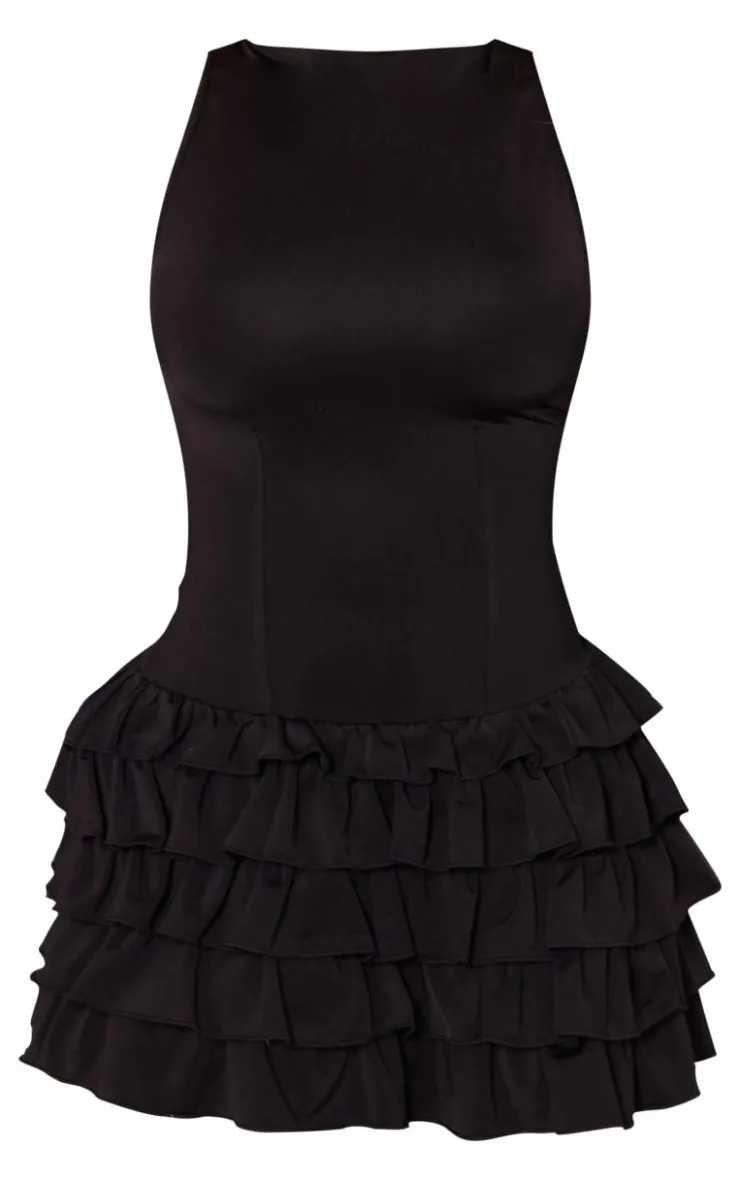Slinky Frill Hem Micro Mini Dress-PrettyLittleThing Online
