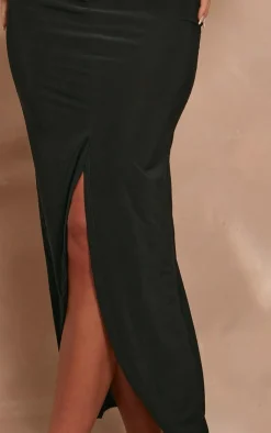 PrettyLittleThing Slinky Low Rise Midaxi Split Front Skirt Black