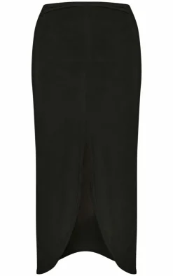 PrettyLittleThing Slinky Low Rise Midaxi Split Front Skirt Black