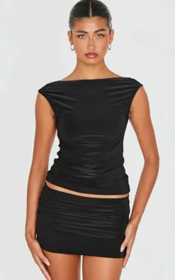Clearance PrettyLittleThing Slinky Open Back Longline Top Black