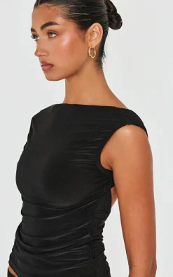 Clearance PrettyLittleThing Slinky Open Back Longline Top Black