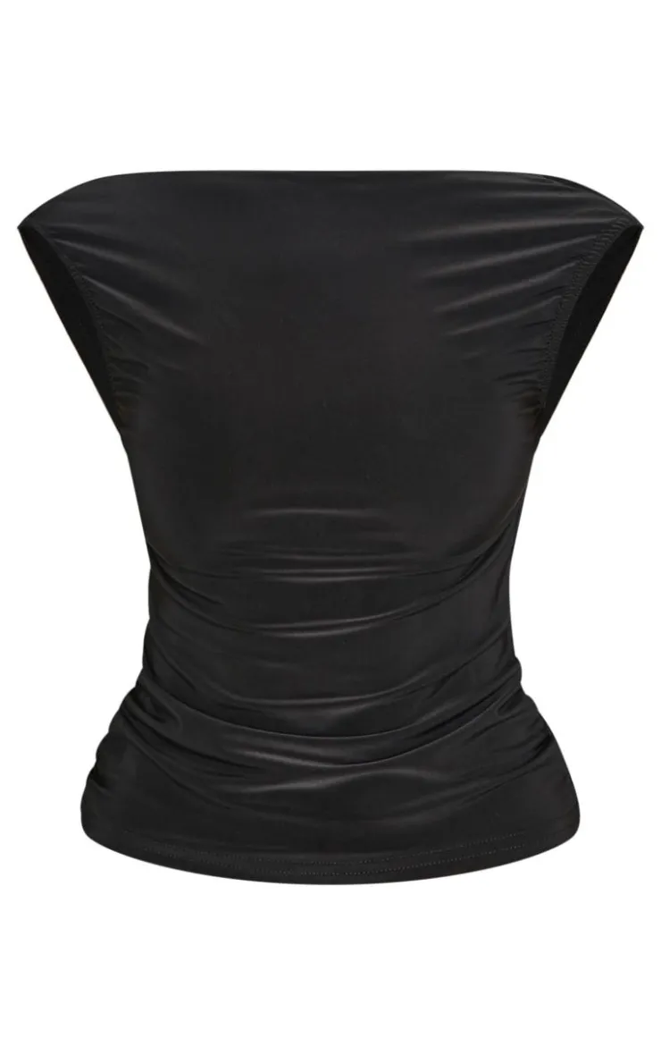 Clearance PrettyLittleThing Slinky Open Back Longline Top Black