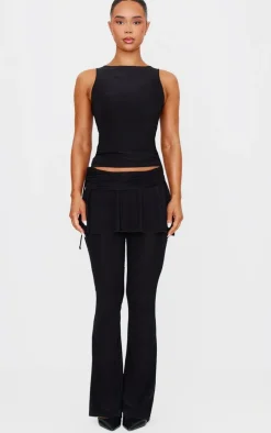 Black Slinky Skirt Overlay Flare Pants