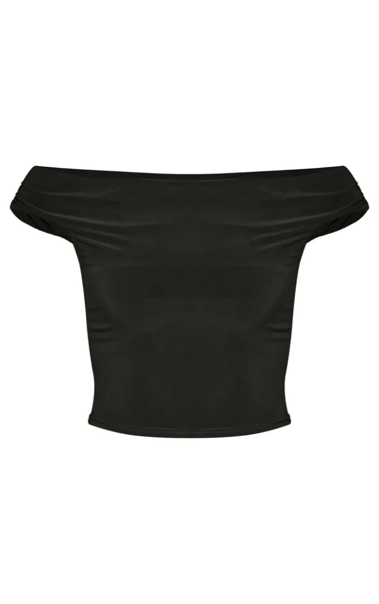Sale PrettyLittleThing Slinky Slash Neck Off The Shoulder Top Black