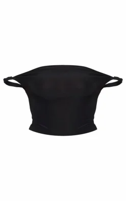 Black Slinky Twist Detail Bardot Crop Top