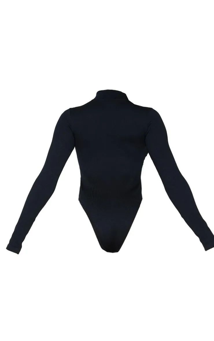 PrettyLittleThing Snatched*Snatched Rib Zip Up Long Sleeve Bodysuit
