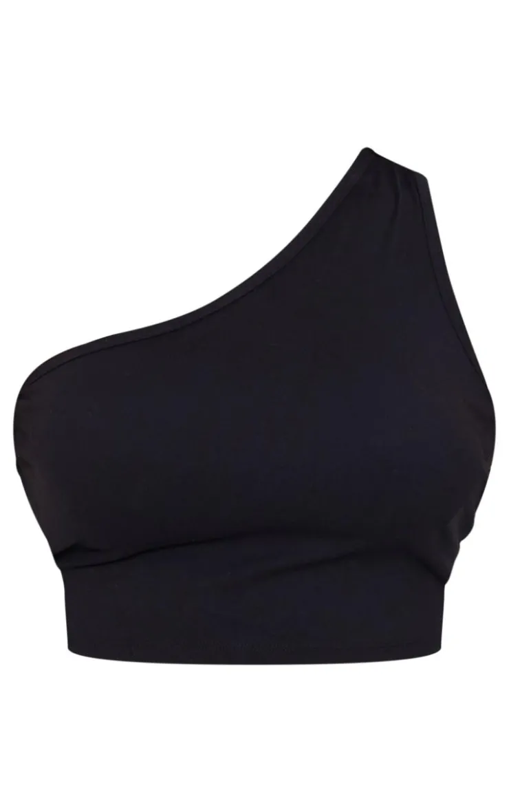 Hot PrettyLittleThing Snatched Sculpt Strappy One Shoulder Crop Top Black