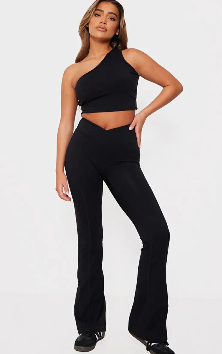 New PrettyLittleThing Snatched Sculpt Wrap Waistband Ruched Bum Flares Black