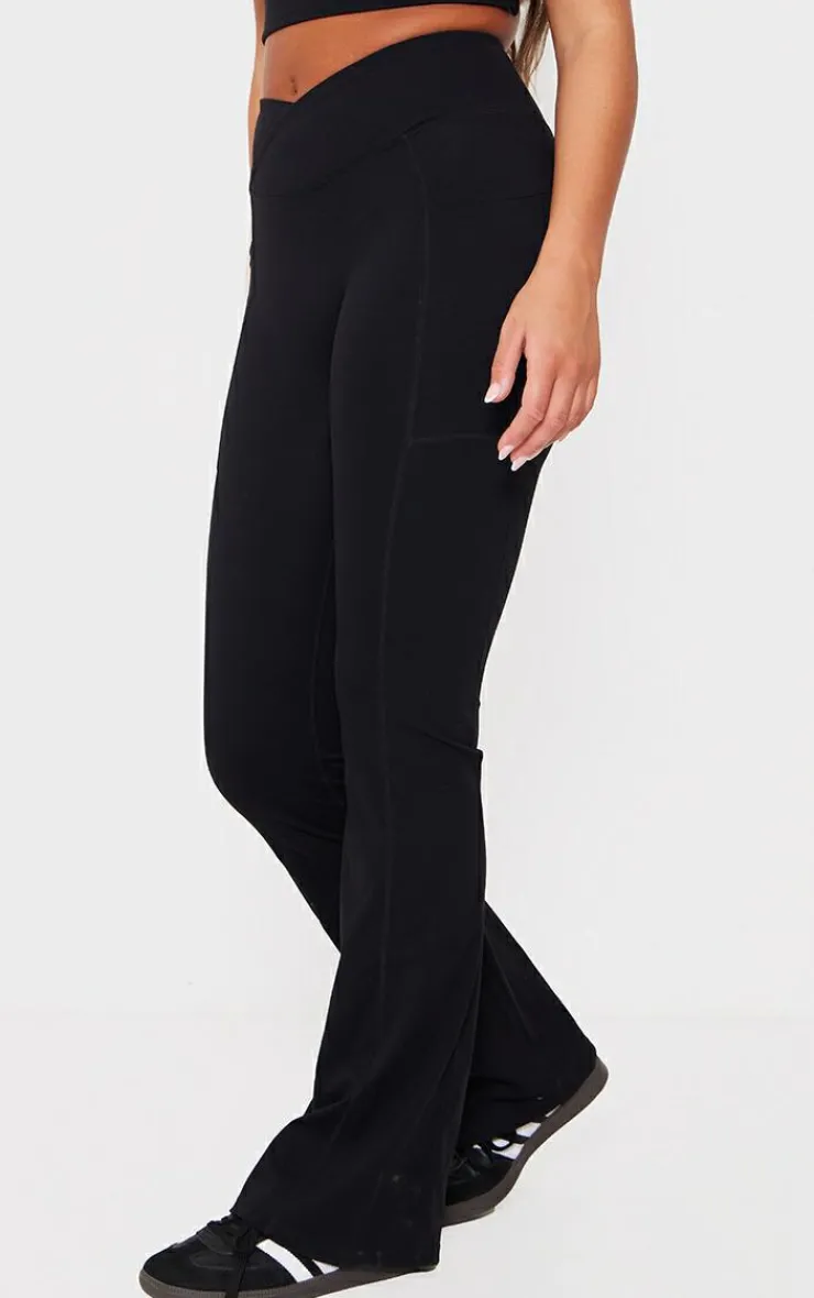 New PrettyLittleThing Snatched Sculpt Wrap Waistband Ruched Bum Flares Black