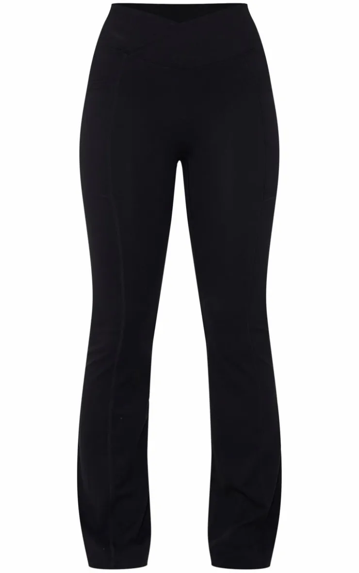New PrettyLittleThing Snatched Sculpt Wrap Waistband Ruched Bum Flares Black