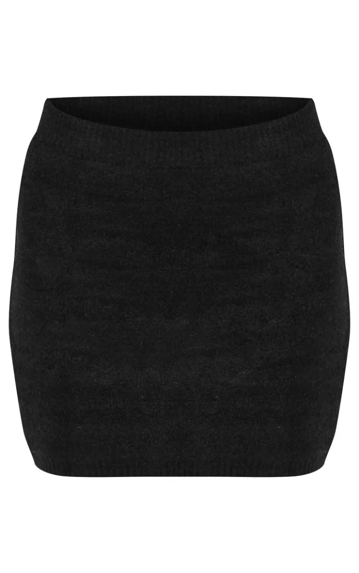 Hot PrettyLittleThing Soft Knitted Mini Skirt Black