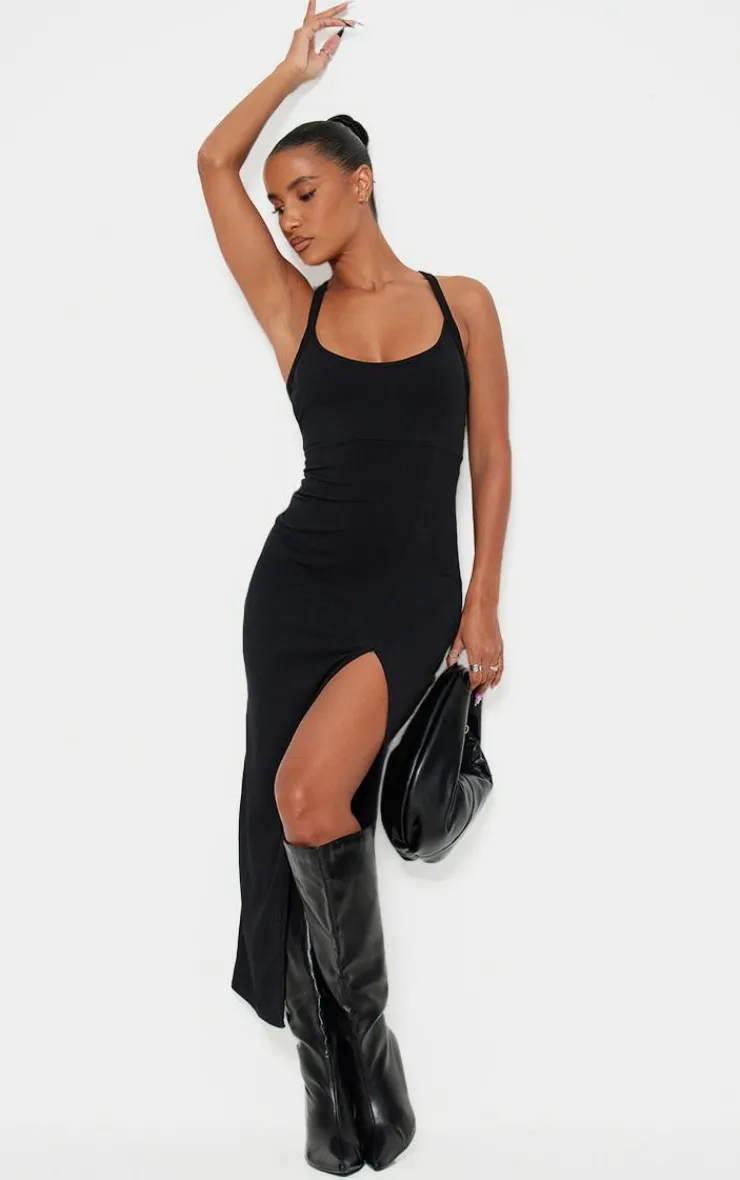 Soft Rib Cut Out Tie Back Midaxi Dress-PrettyLittleThing Outlet