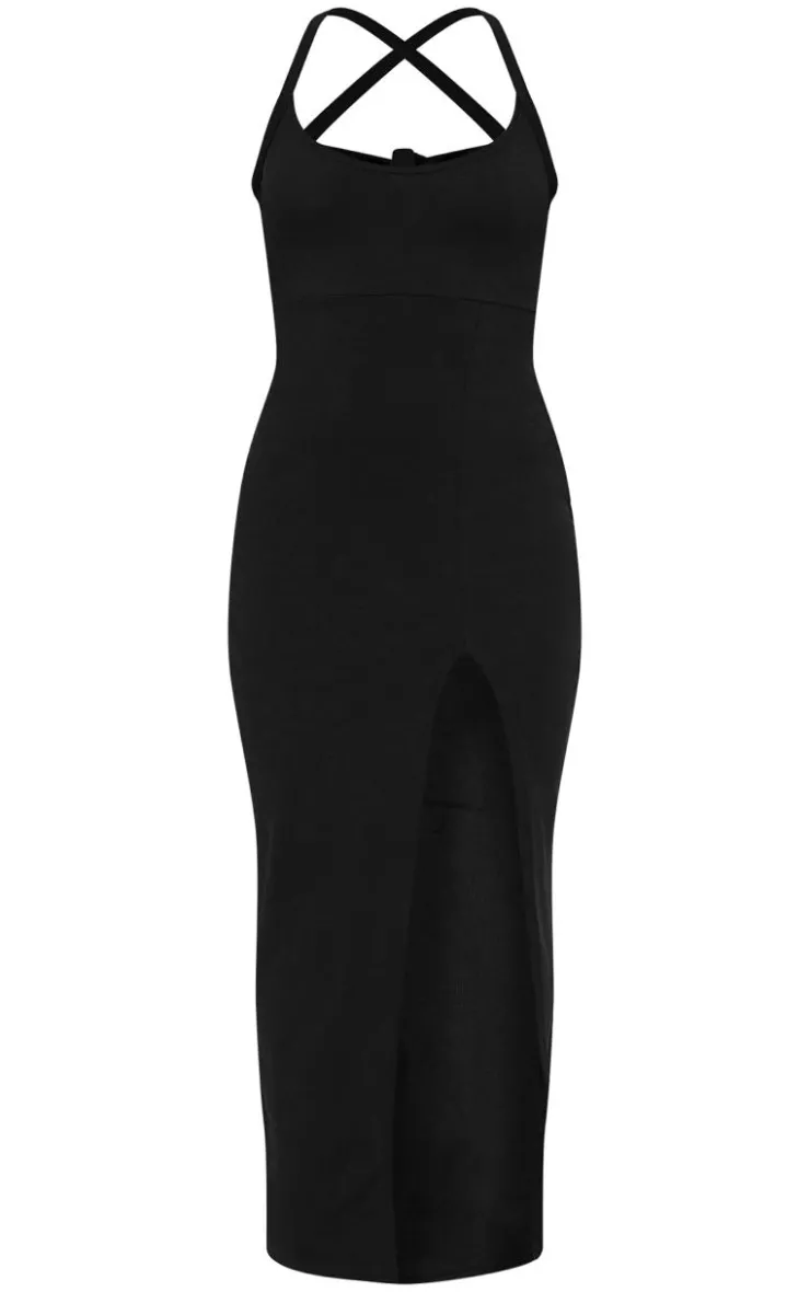 Soft Rib Cut Out Tie Back Midaxi Dress-PrettyLittleThing Outlet
