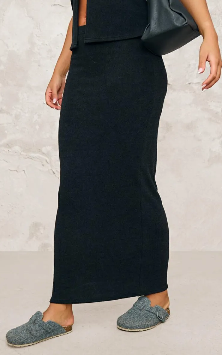 Outlet PrettyLittleThing Soft Rib Maxi Skirt Black