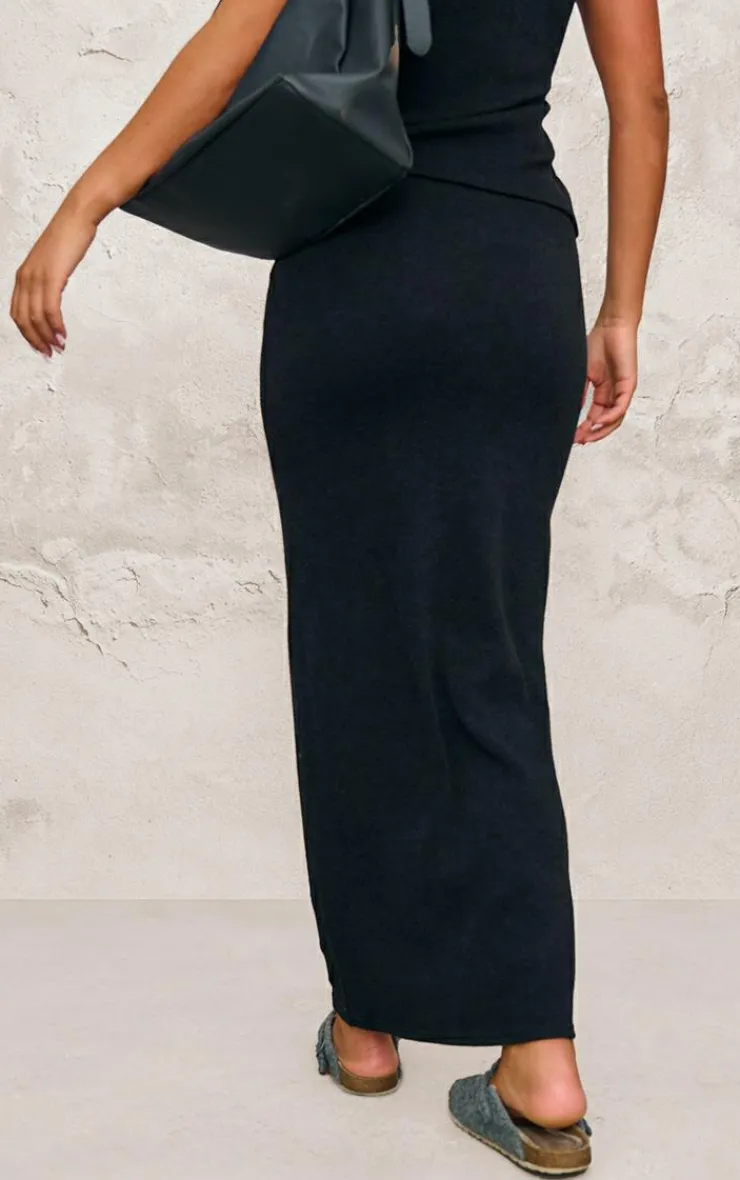 Outlet PrettyLittleThing Soft Rib Maxi Skirt Black