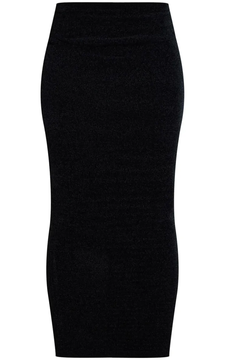 New PrettyLittleThing Soft Textured Knit Maxi Skirt Black
