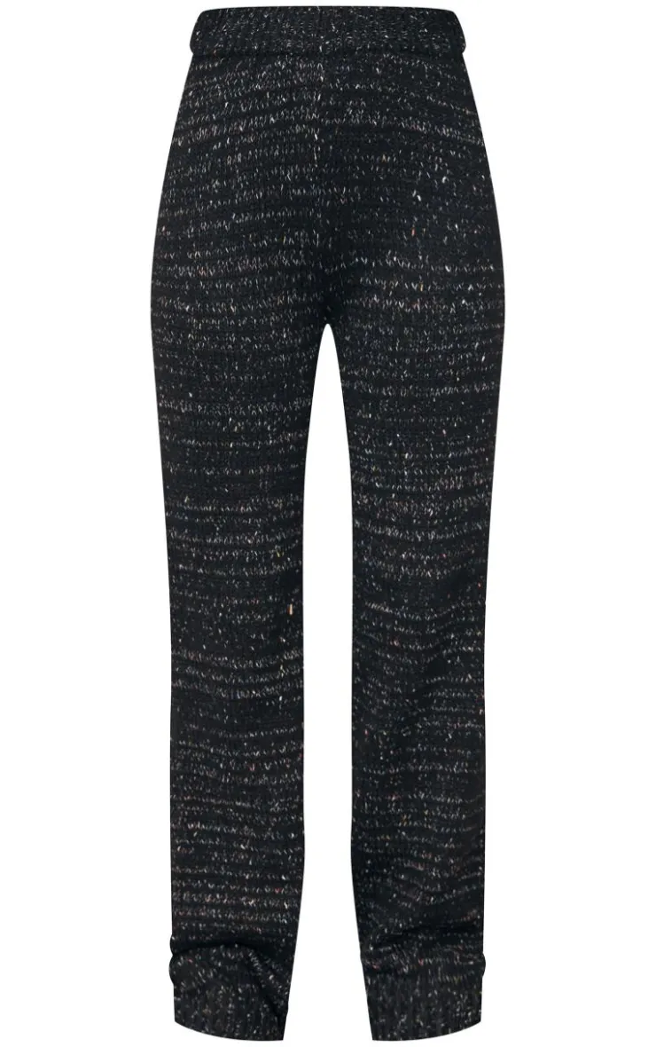 New PrettyLittleThing Space Dye Knitted Wide Leg Pants Black