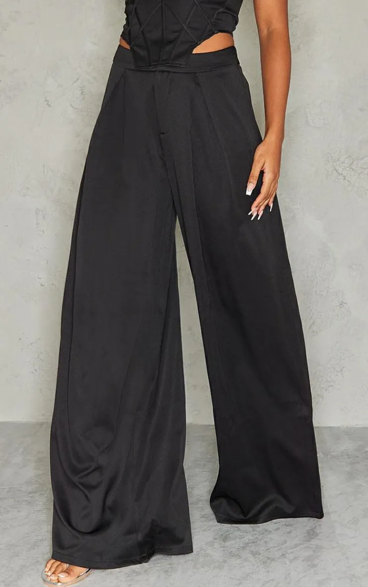 Hot PrettyLittleThing Split Extreme Wide Leg High Waisted Pants Black