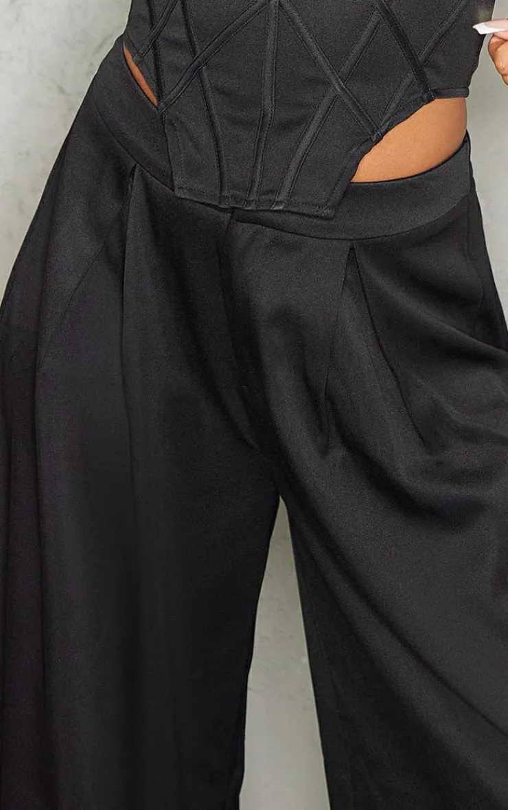 Hot PrettyLittleThing Split Extreme Wide Leg High Waisted Pants Black