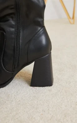 PrettyLittleThing High Heels*Square Toe Flare Block Heel Knee High Boots
