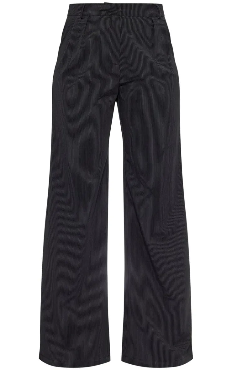 New PrettyLittleThing Straight Leg Pinstripe Pants Black