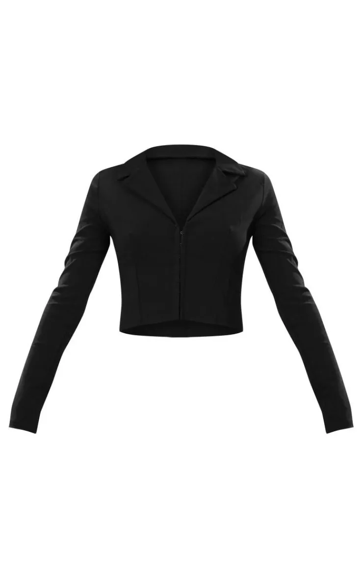 Hot PrettyLittleThing Stretch Woven Fitted Split Hem Shirt Black