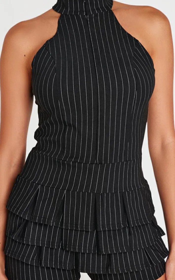 Black Stretch Woven High Neck Rara Skort Romper