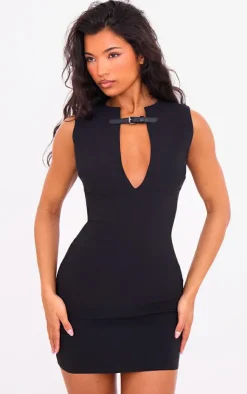 Stretch Woven Keyhole Belted Bodycon Dress-PrettyLittleThing New