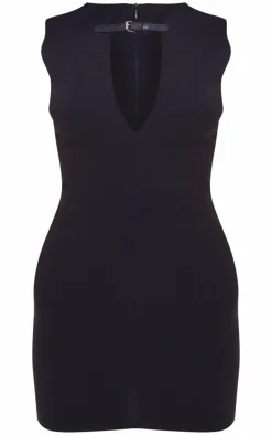 Stretch Woven Keyhole Belted Bodycon Dress-PrettyLittleThing New