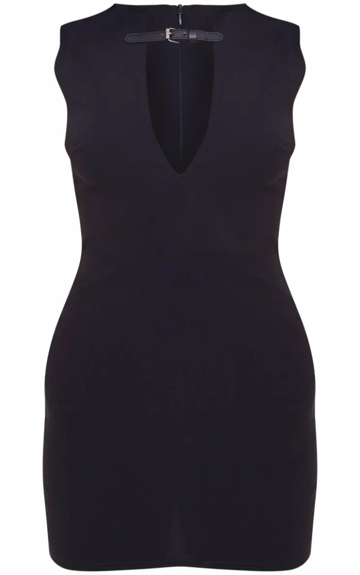 Stretch Woven Keyhole Belted Bodycon Dress-PrettyLittleThing New