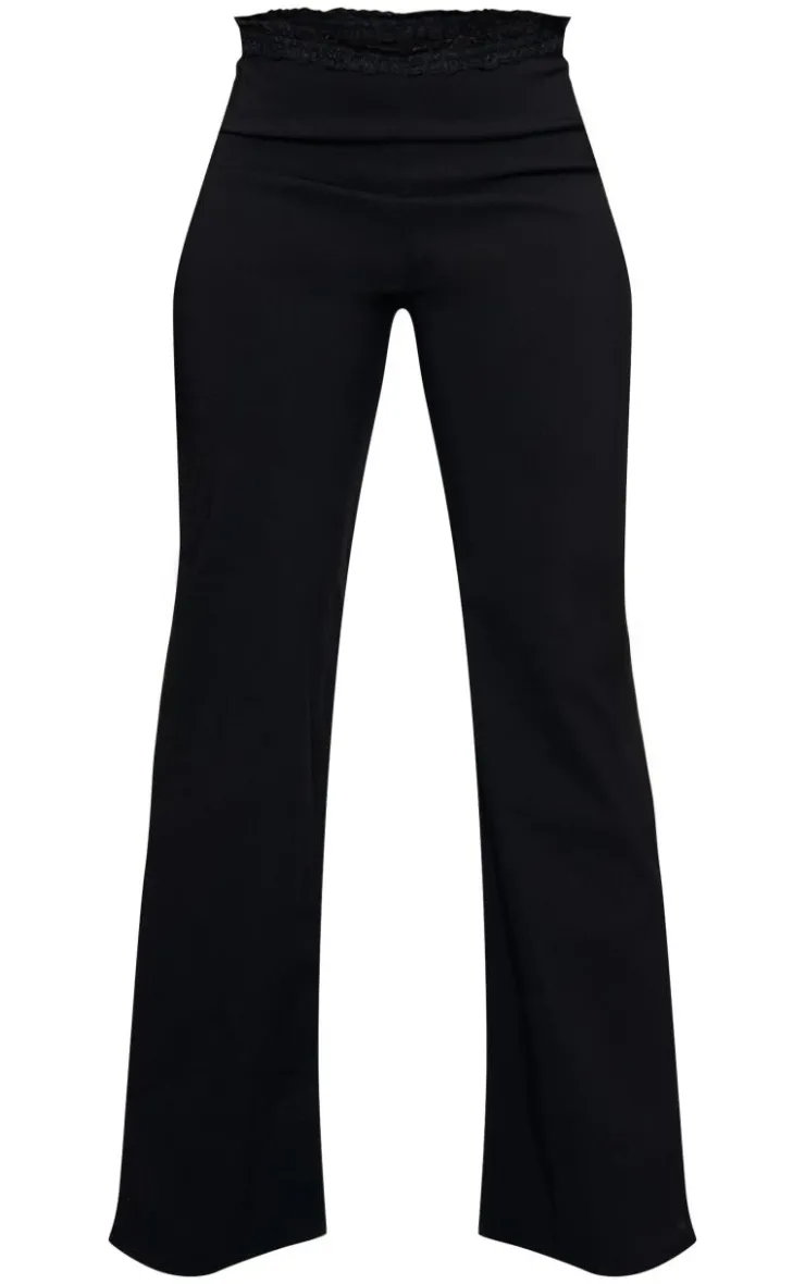 Online PrettyLittleThing Stretch Woven Lace Hem Detail Pants Black