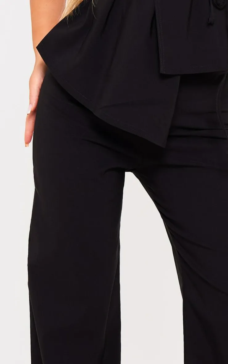 Online PrettyLittleThing Stretch Woven Mid Rise Wide Leg Pants Black