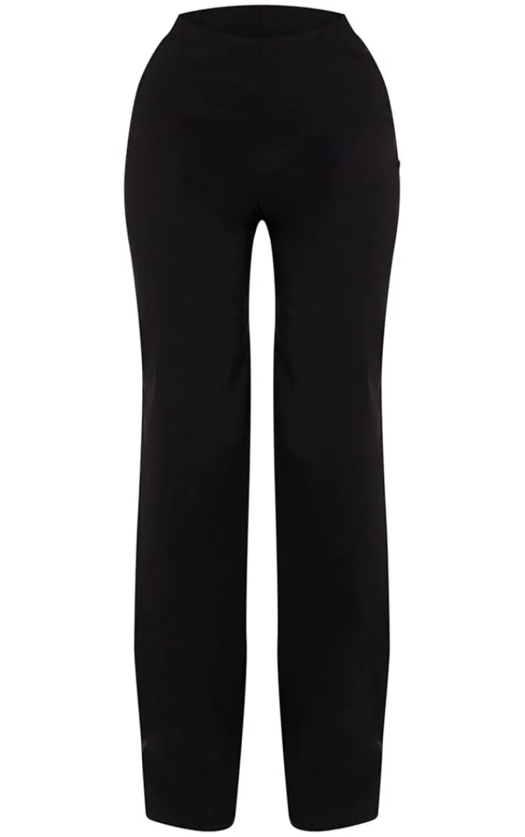 Online PrettyLittleThing Stretch Woven Mid Rise Wide Leg Pants Black