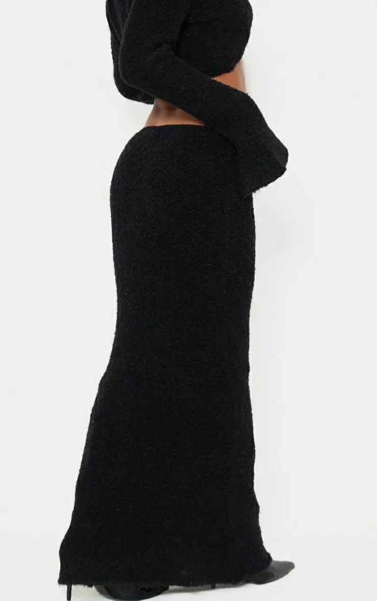 Discount PrettyLittleThing Stripe Textured Knit Maxi Skirt Black