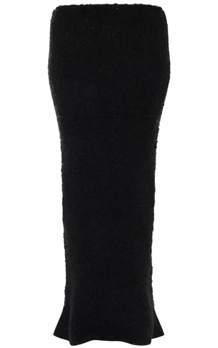 Discount PrettyLittleThing Stripe Textured Knit Maxi Skirt Black