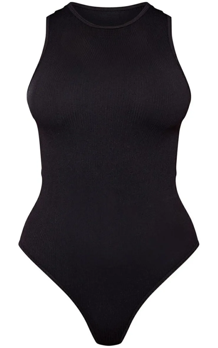 PrettyLittleThing Snatched*Structured Contour Racer Neck Ribbed Bodysuit