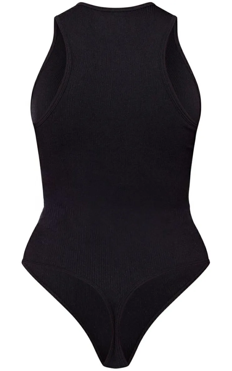 PrettyLittleThing Snatched*Structured Contour Racer Neck Ribbed Bodysuit