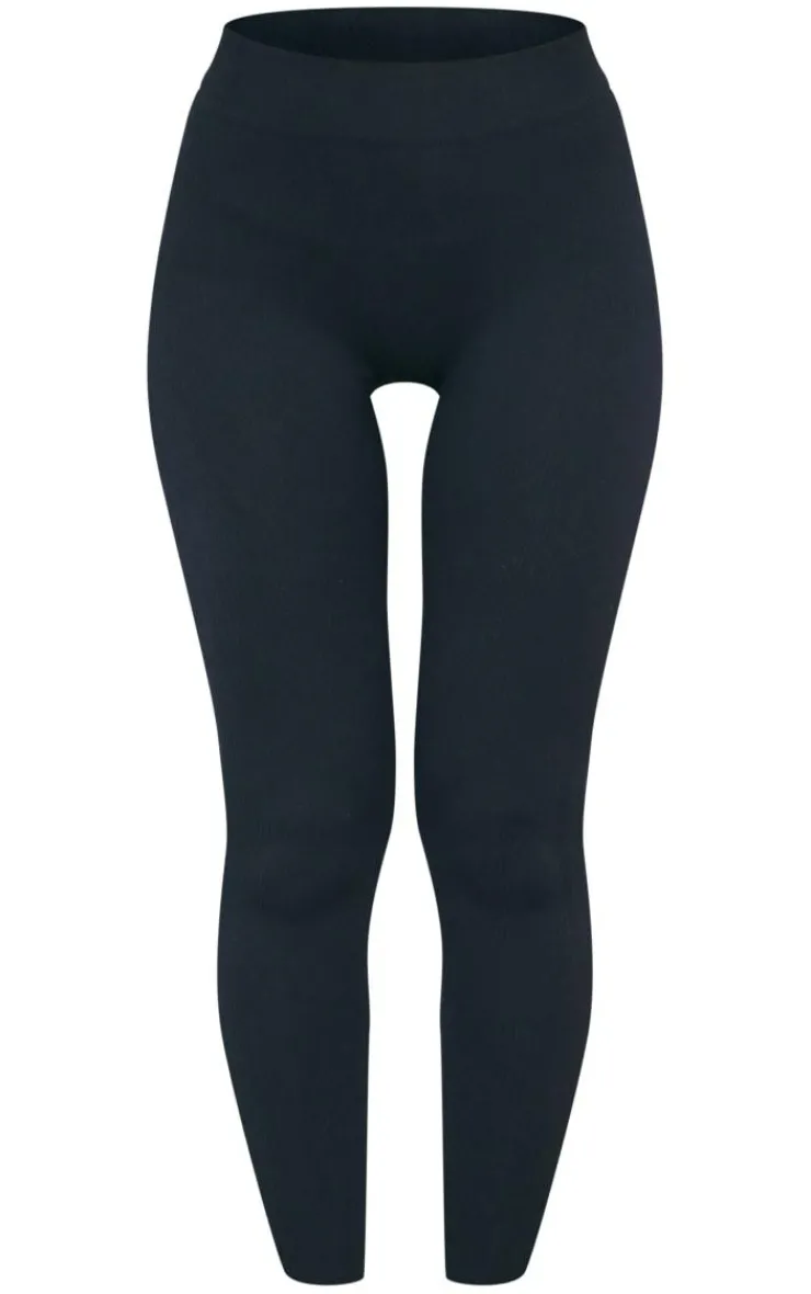 Online PrettyLittleThing Structured Snatched Ribbed Leggings Black