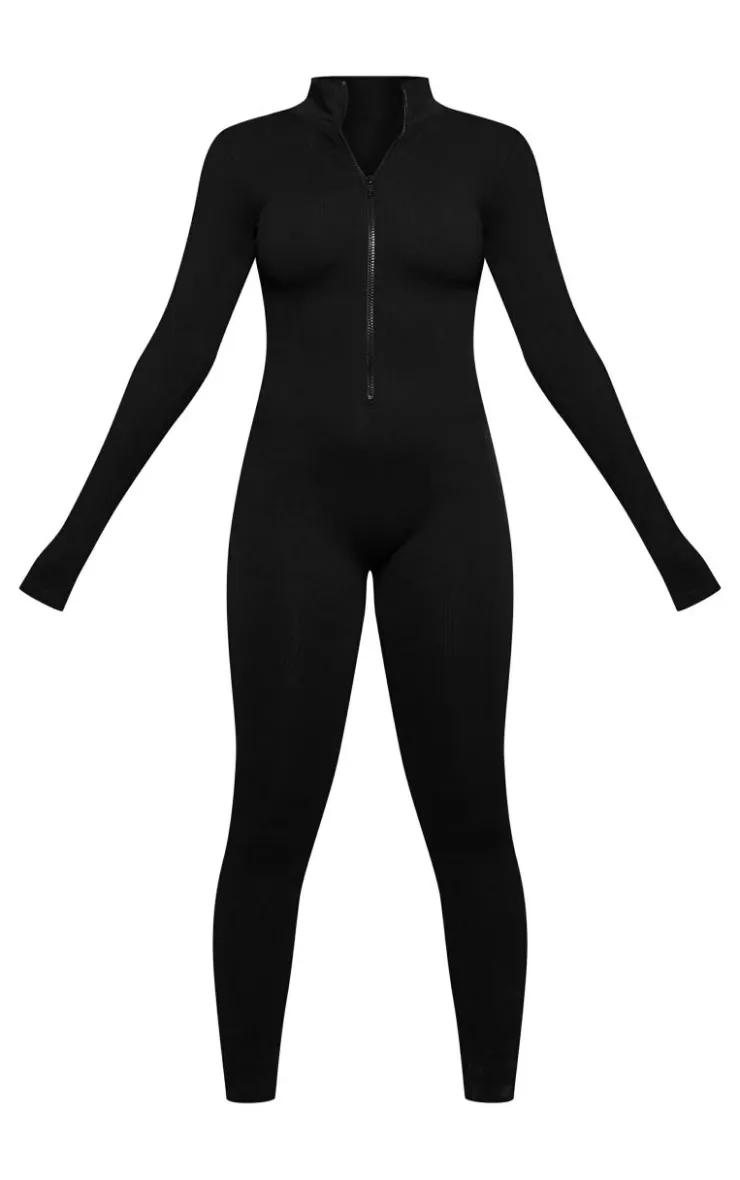 PrettyLittleThing Snatched*Structured Snatched Rib Zip Jumpsuit