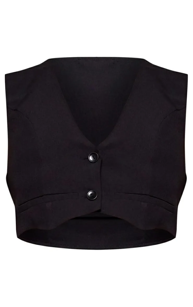 Discount PrettyLittleThing Tailored Cropped Seam Detail Vest Black