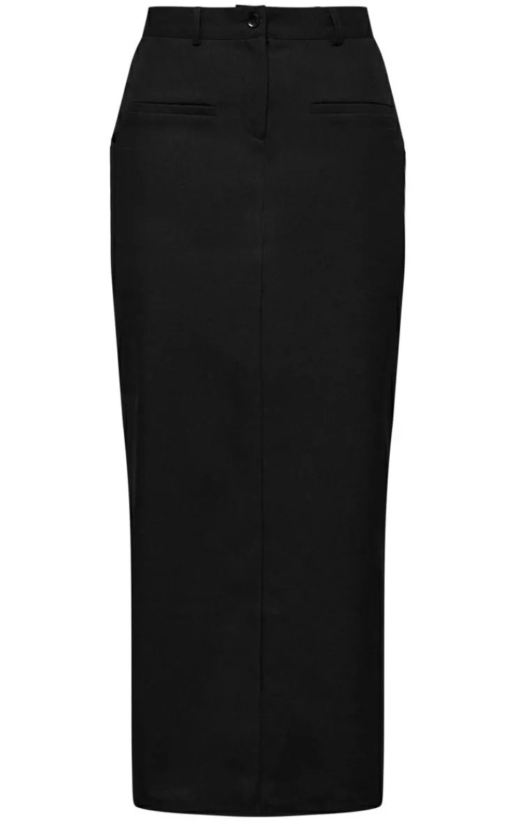 Online PrettyLittleThing Tailored Seam Detail Back Pocket Maxi Skirt Black