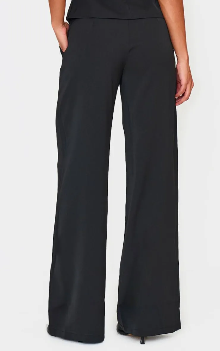 New PrettyLittleThing Tailored Woven High Waist Wide Leg Pants Black