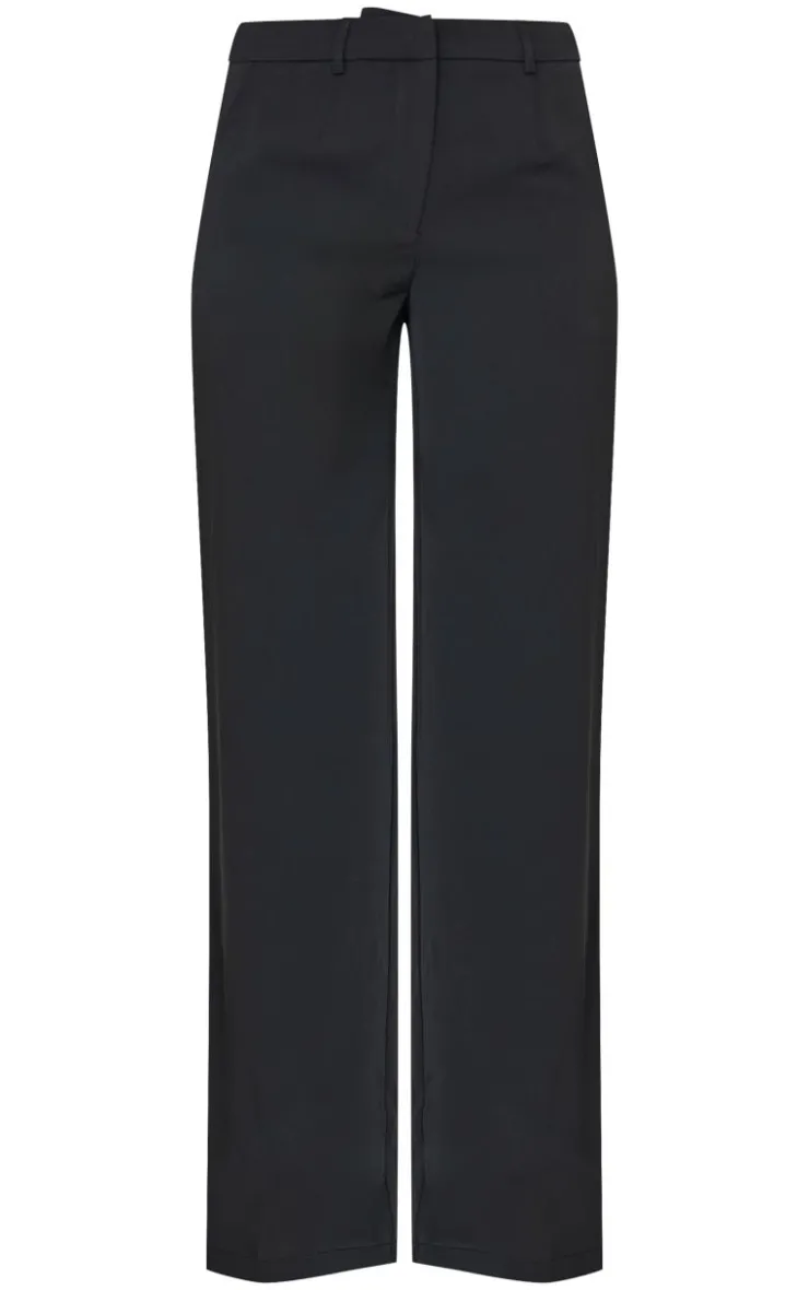 New PrettyLittleThing Tailored Woven High Waist Wide Leg Pants Black