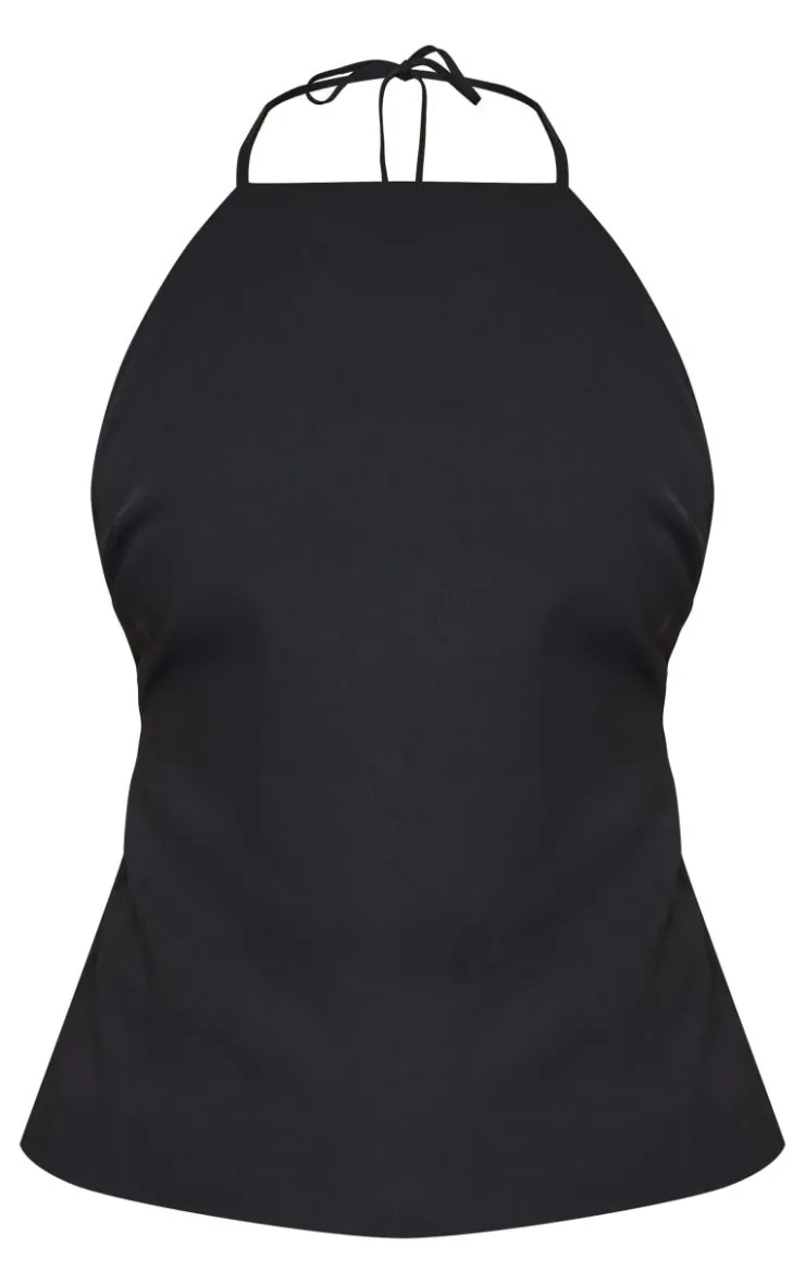 New PrettyLittleThing Tailored Woven Open Back Long Line Top Black